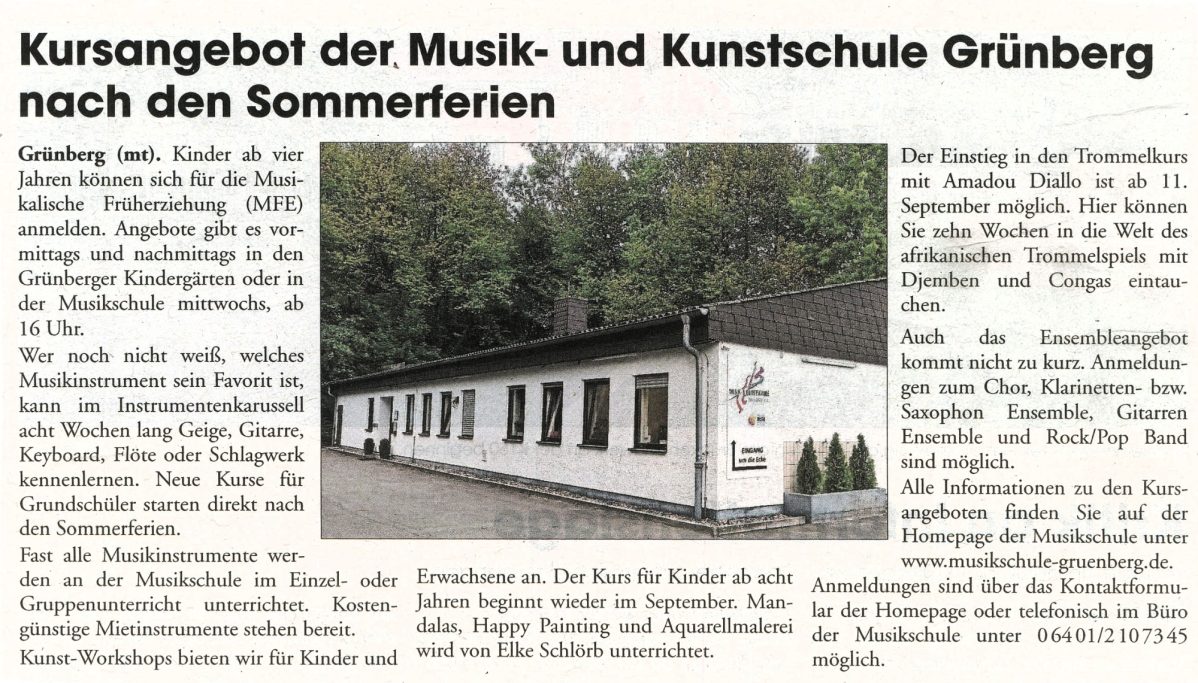 Kursangebot der Musikschule