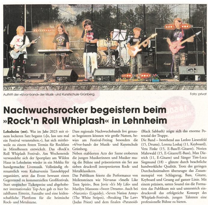 Whiplash Nachwuchs der Musikschule