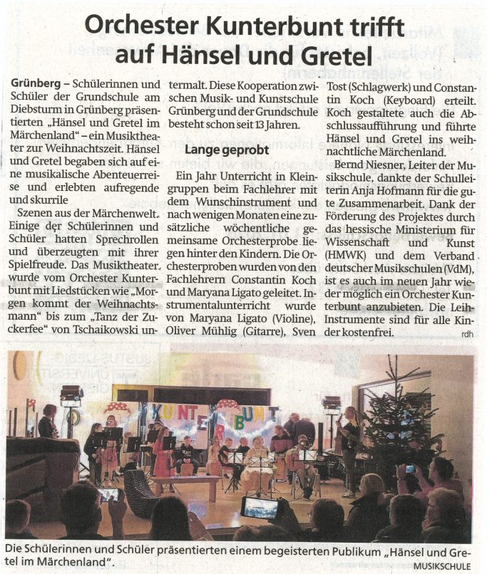 Orchester Kunterbunt Abschlusskonzert in der GS am Diebsturm in Grünberg