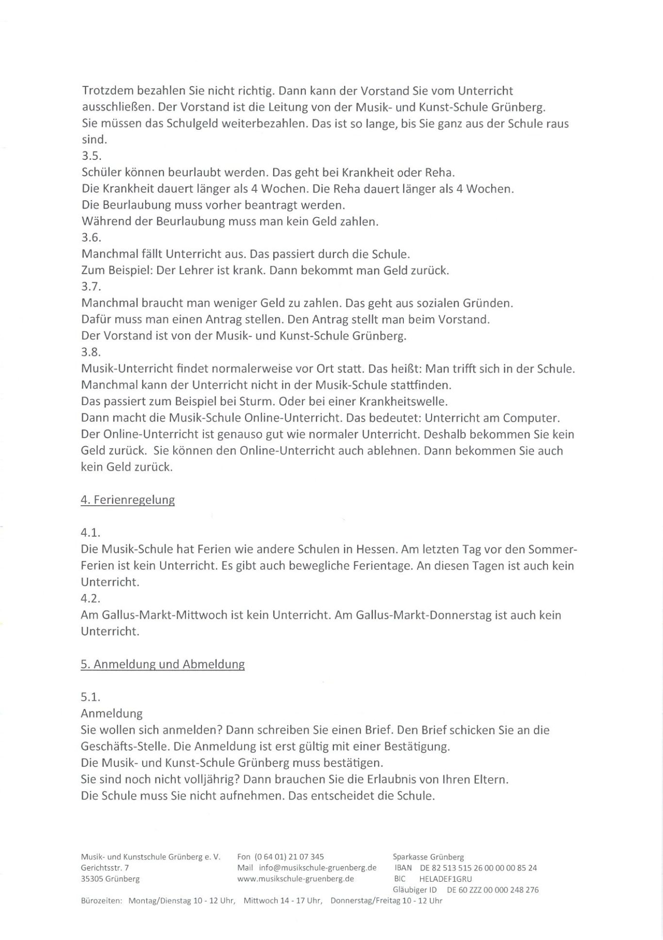 Schulsatzung der Musikschule